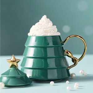 Anthropologie Arbol Lidded Stoneware Mug | Green | NIB